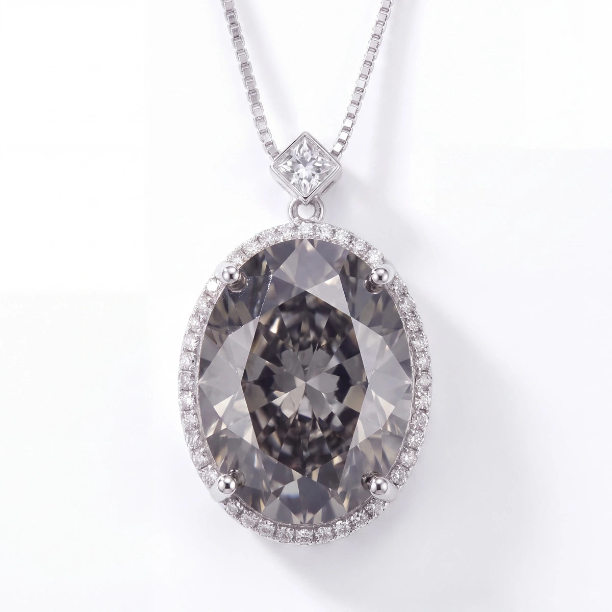 Diana grey crystal oval halo pendant necklace for women - RANGREZ (image 1)