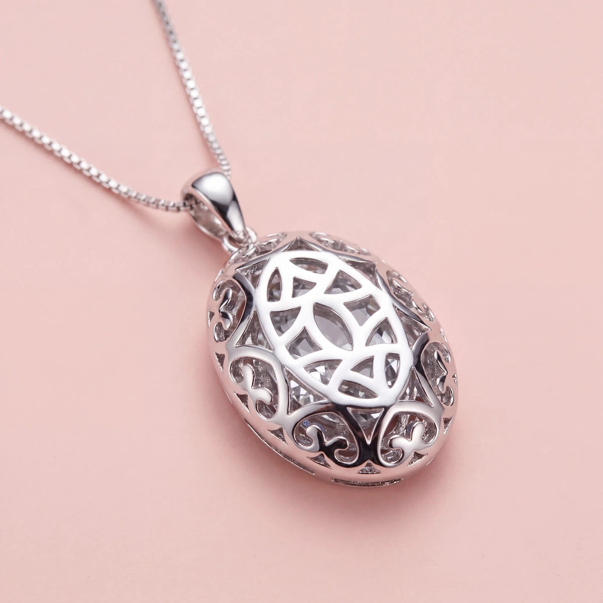Diana grey crystal oval halo pendant necklace for women - RANGREZ (image 4)