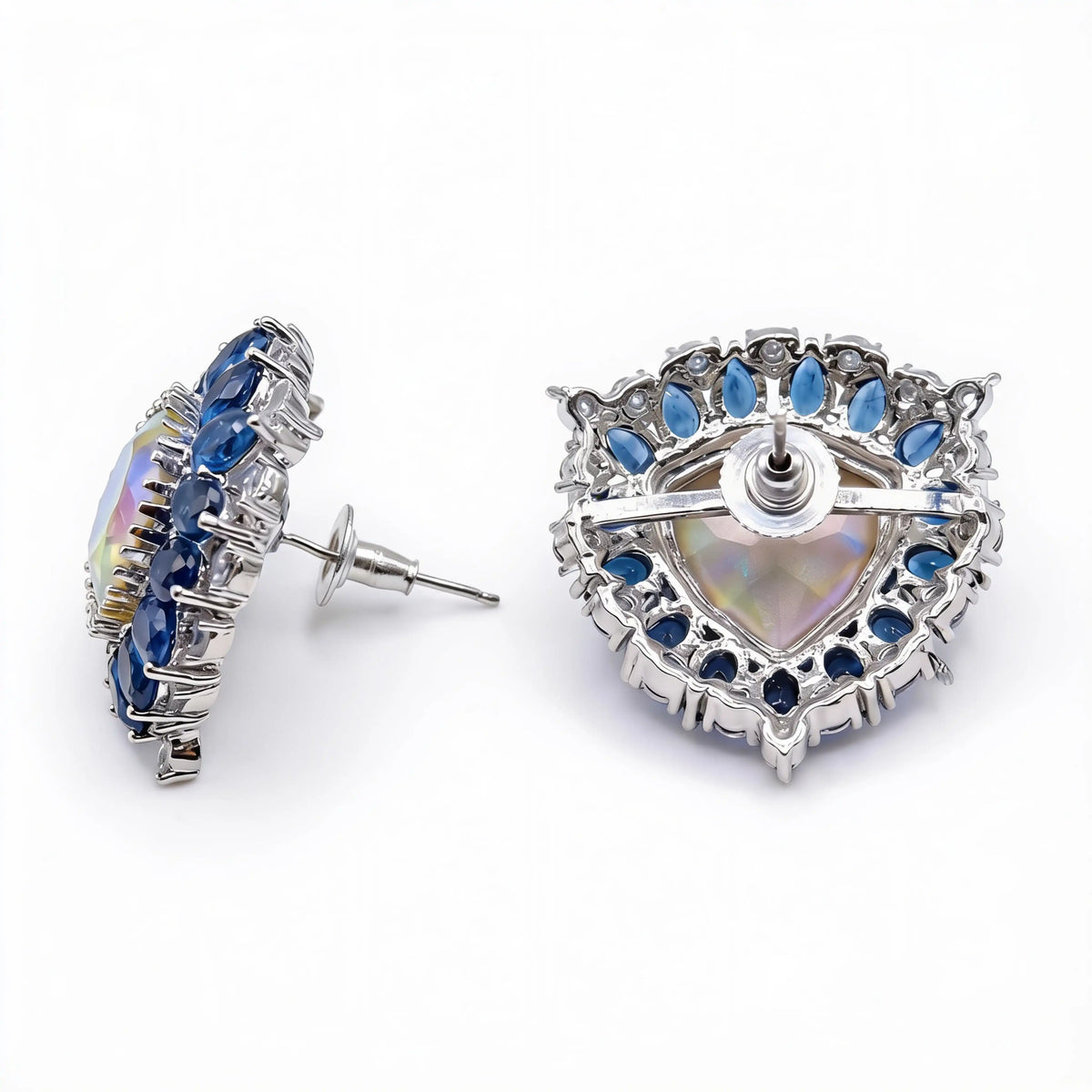 Iridescent Trillion Halo Stud Earrings