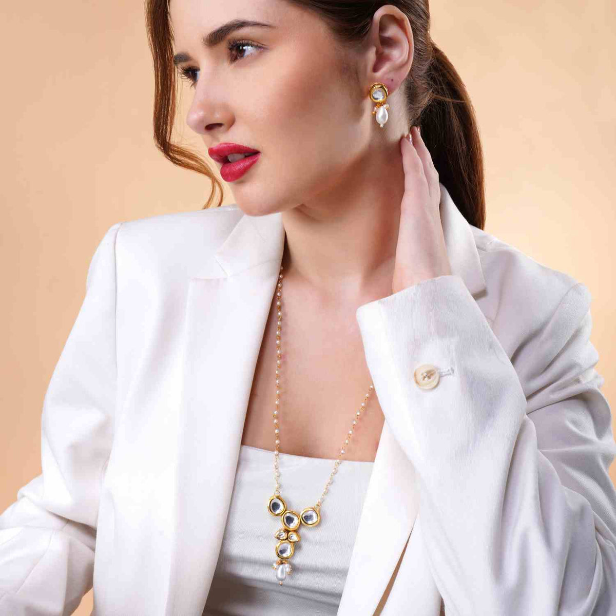 Long Necklace Kundan Pendant Set
