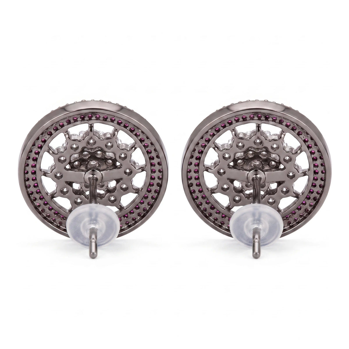 Nano Openwork Wheel Stud Earrings, Black Rhodium finish