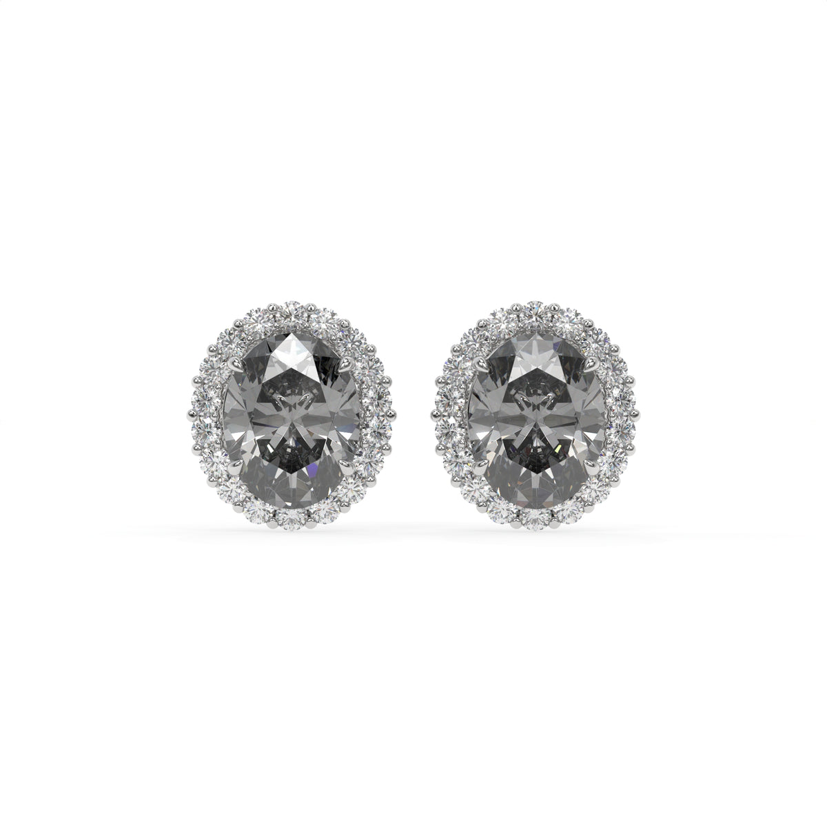 Diana Grey Crystal Oval Halo Stud Earrings, Rhodium finish