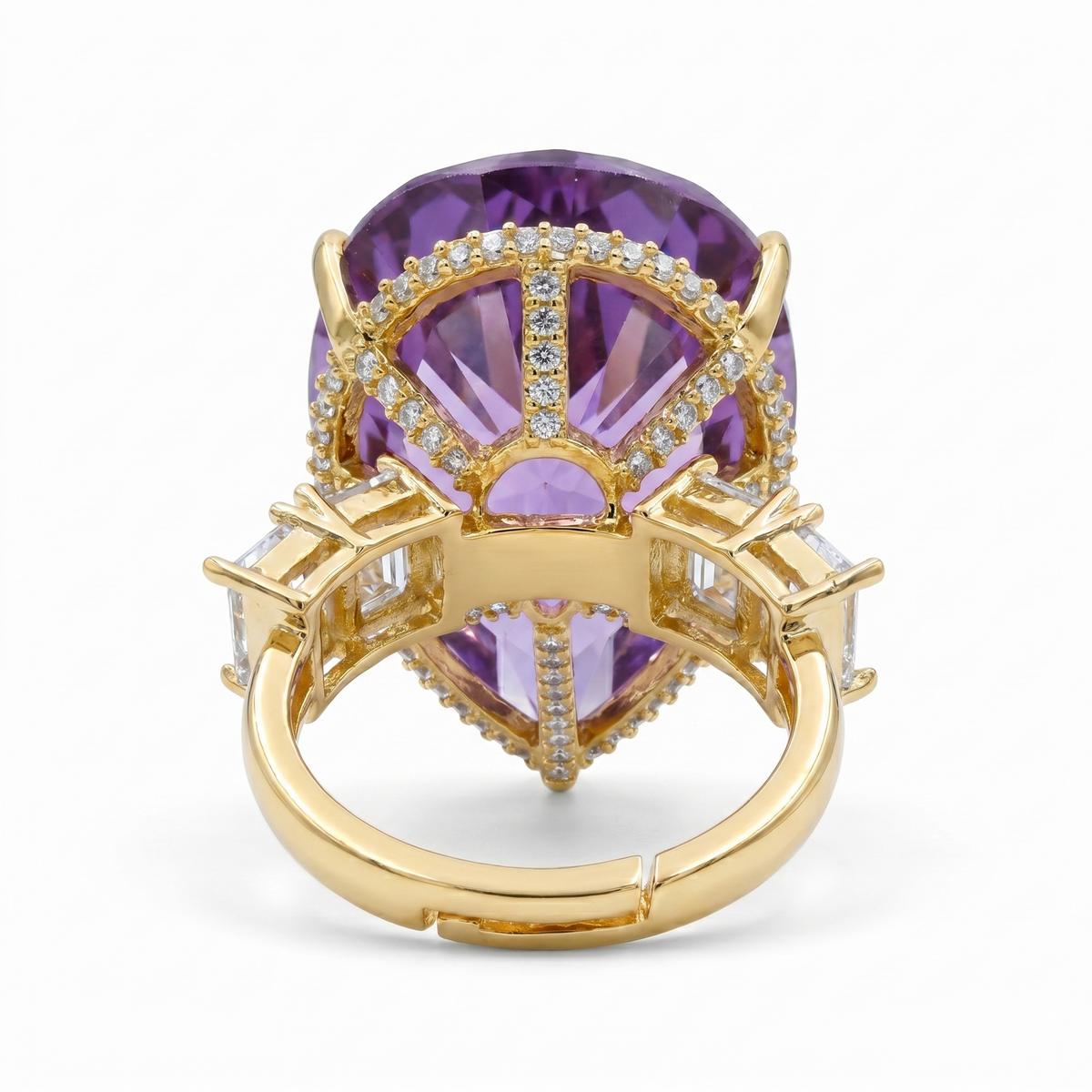 Crystal Pear Solitaire Cocktail Ring, Gold finish