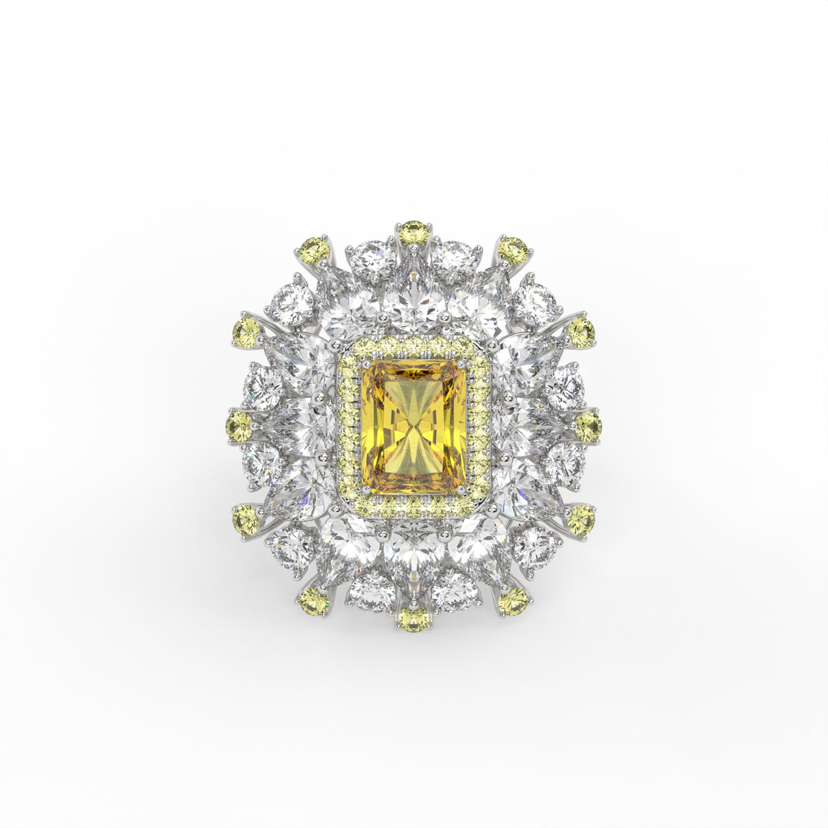Starburst Helia Crystal Floral Burst Cocktail Ring, Rhodium finish