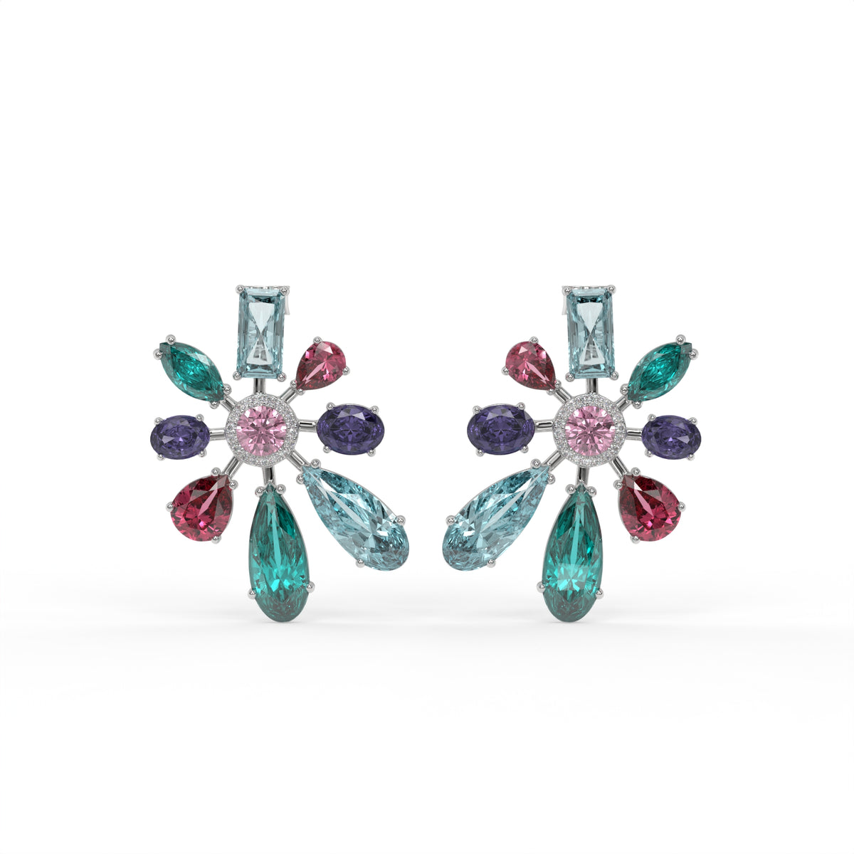 Chromotic Crystal Floral Burst Stud Earrings