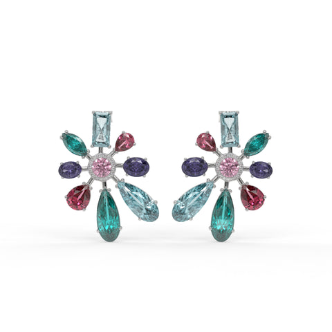 Chromotic Crystal Floral Burst Stud Earrings