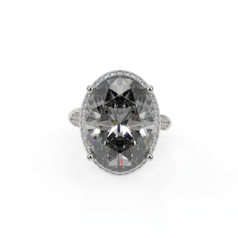 Diana Grey Crystal Cushion Halo Cocktail Ring, Rhodium finish