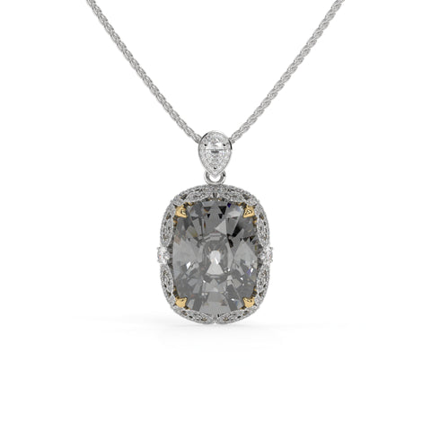 Duetta Grey Crystal Cushion Halo Pendant Necklace, Gold & Rhodium finish