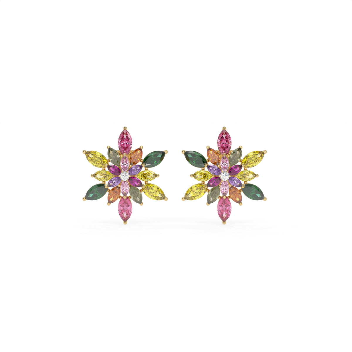 Petalia Multicolour Crystal Floral Cluster Stud Earrings, Marquise cut, Rhodium finish