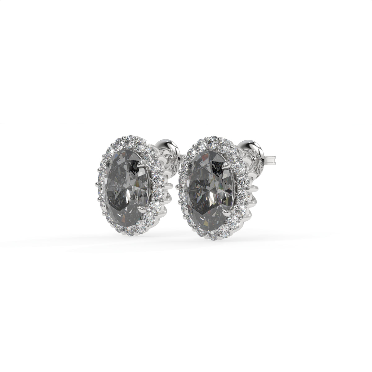 Diana Grey Crystal Oval Halo Stud Earrings, Rhodium finish