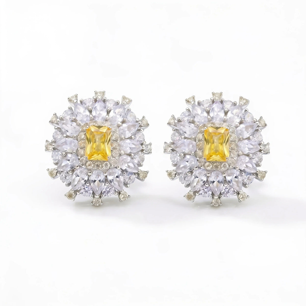 Starburst Emerald-Cut Halo Stud Earrings