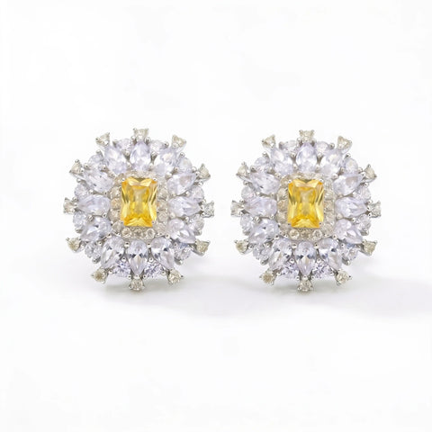 Starburst Emerald-Cut Halo Stud Earrings