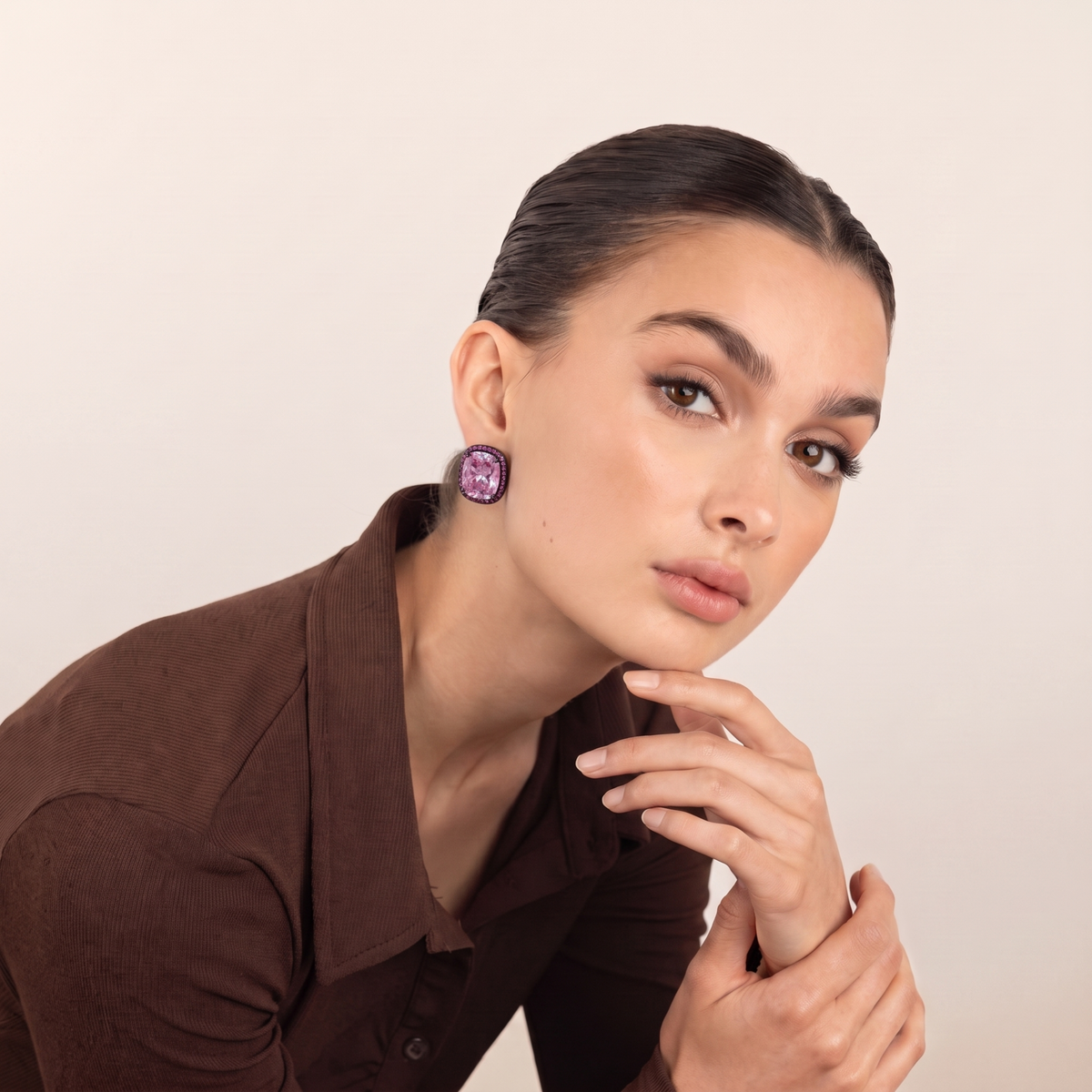 Rebecca Pink Cushion Halo Stud Earrings