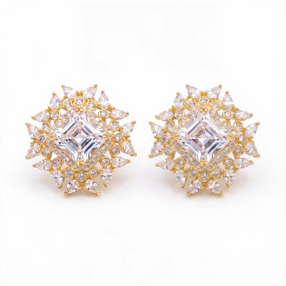 Gold-Tone Kite Sunburst Stud Earrings