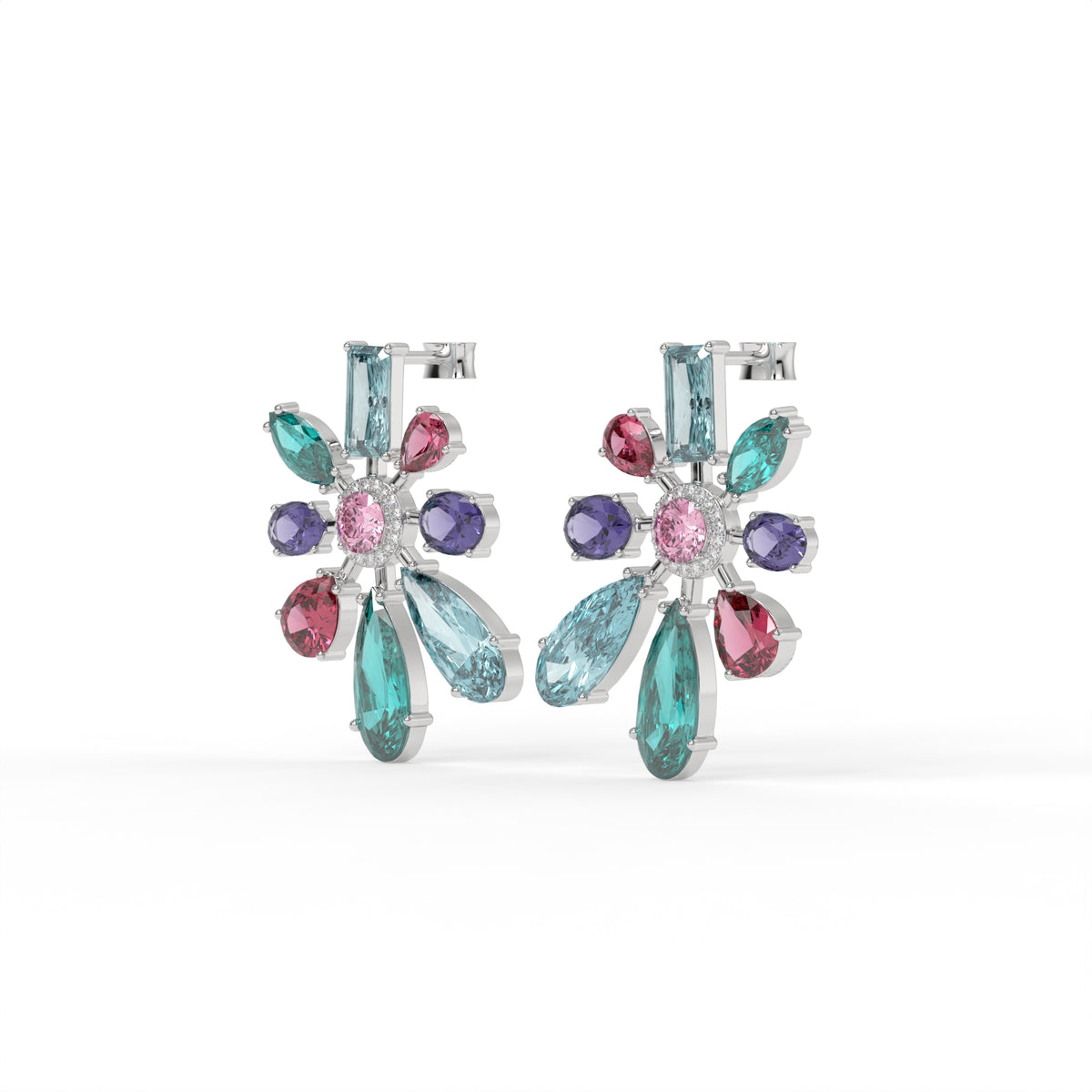 Chromotic Crystal Floral Burst Stud Earrings
