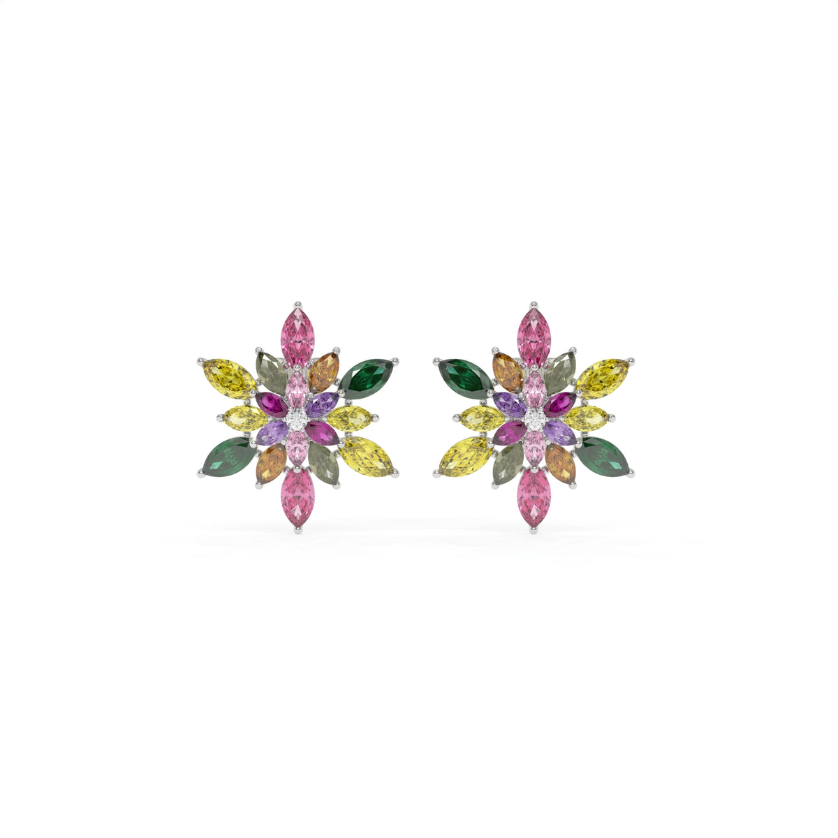 Petalia Multicolour Crystal Floral Cluster Stud Earrings, Marquise cut, Rhodium finish