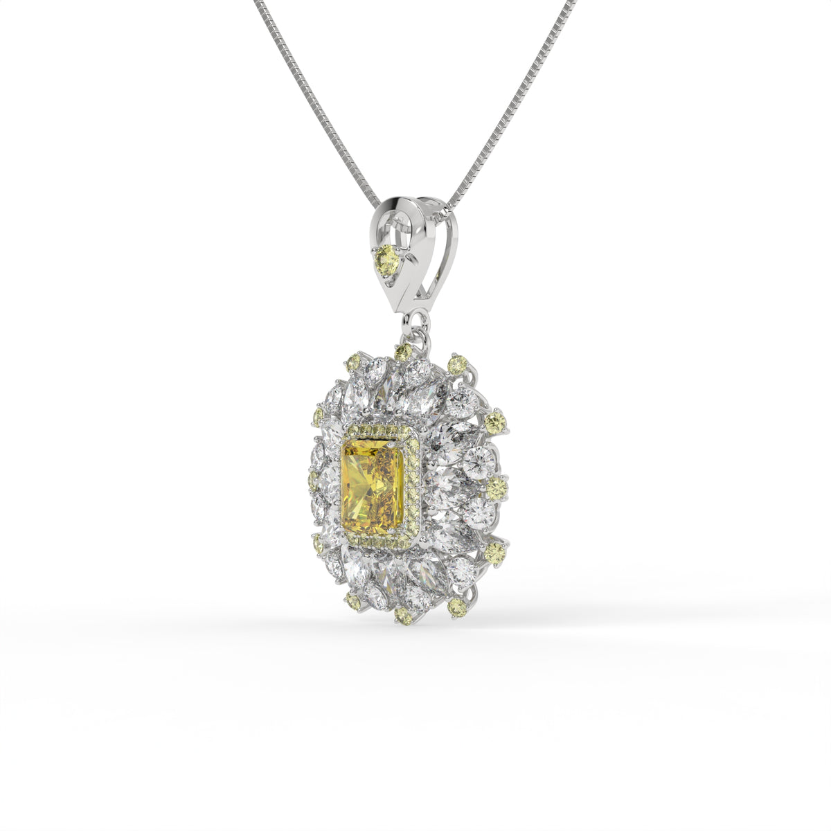 Starburst Helia Crystal Floral Burst Pendant Necklace, Rhodium finish