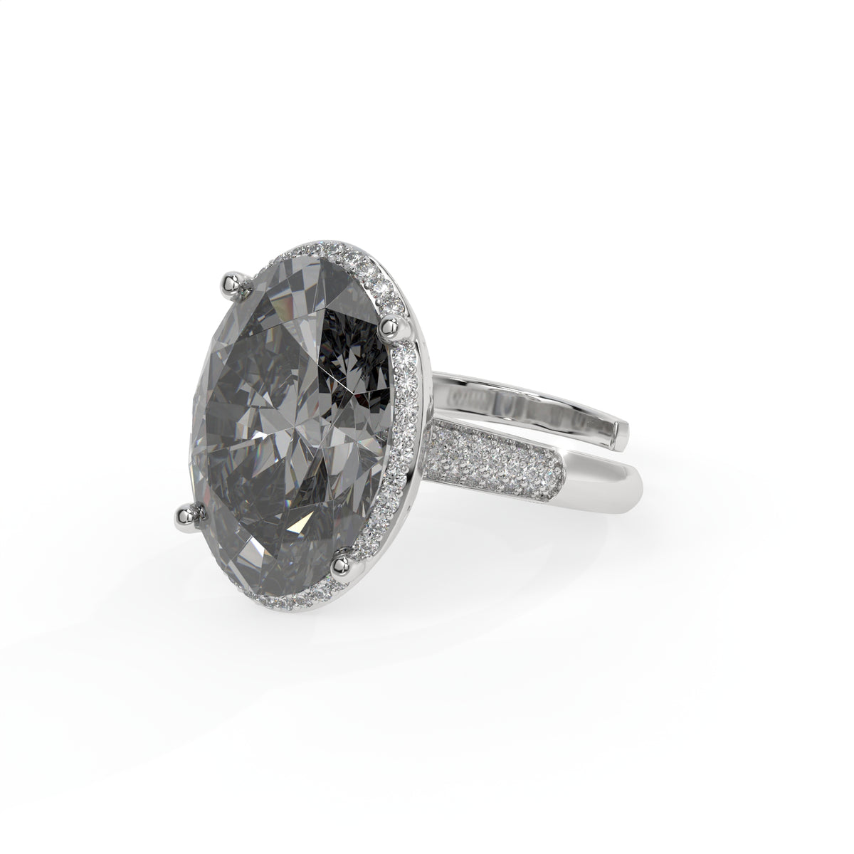 Diana Grey Crystal Cushion Halo Cocktail Ring, Rhodium finish