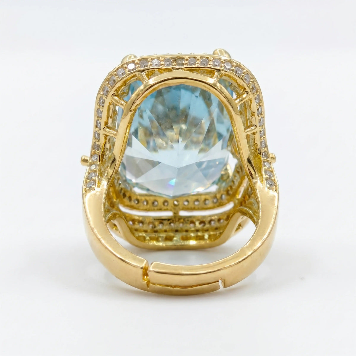 Crystal Cushion Cut Double Halo Statement Cocktail Ring, Gold finish