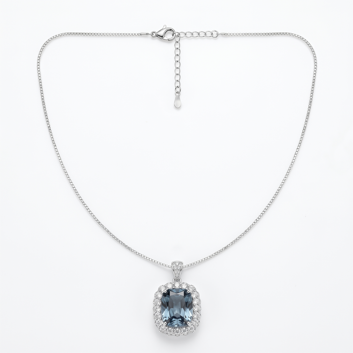Elan Grey Crystal Cushion Vintage Pendant Necklace, Rhodium finish