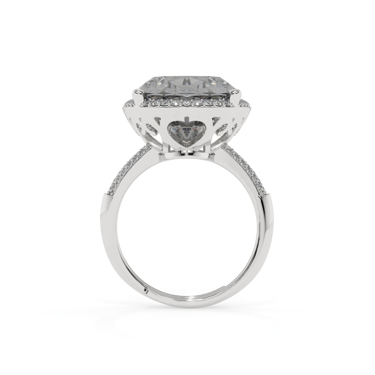 Diana Grey Crystal Cushion Halo Cocktail Ring, Rhodium finish