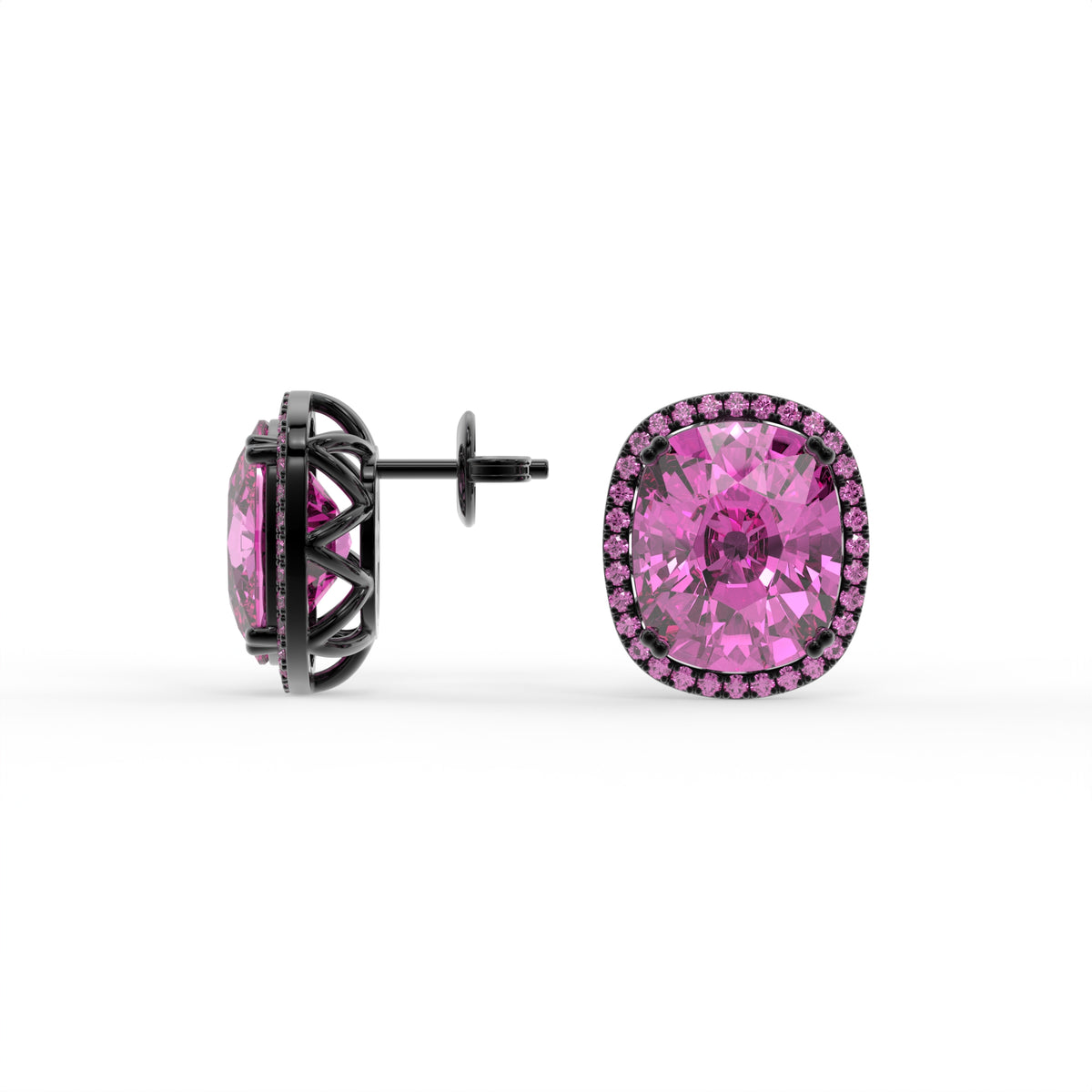 Rebecca Pink Cushion Halo Stud Earrings