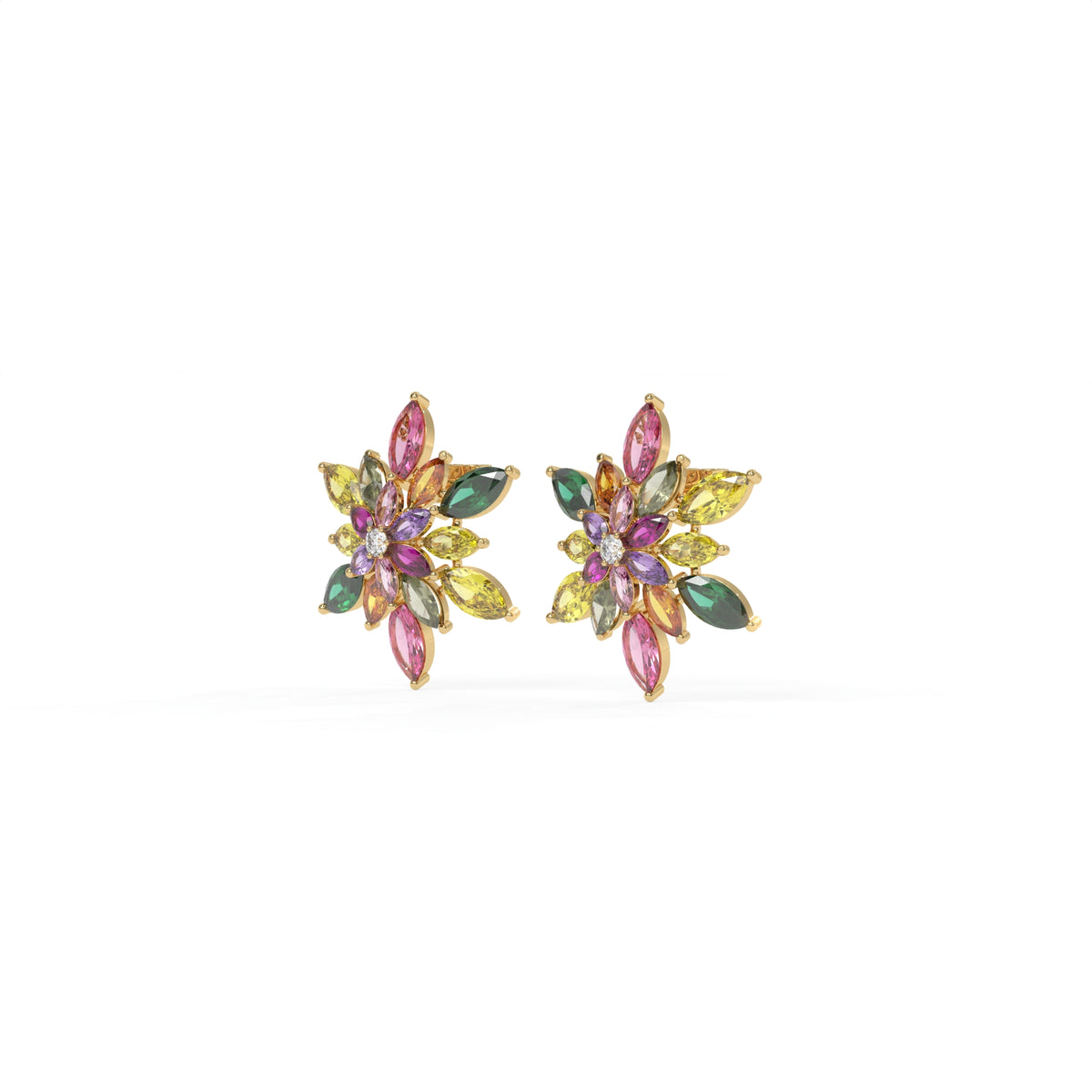 Petalia Multicolour Crystal Floral Cluster Stud Earrings, Marquise cut, Rhodium finish