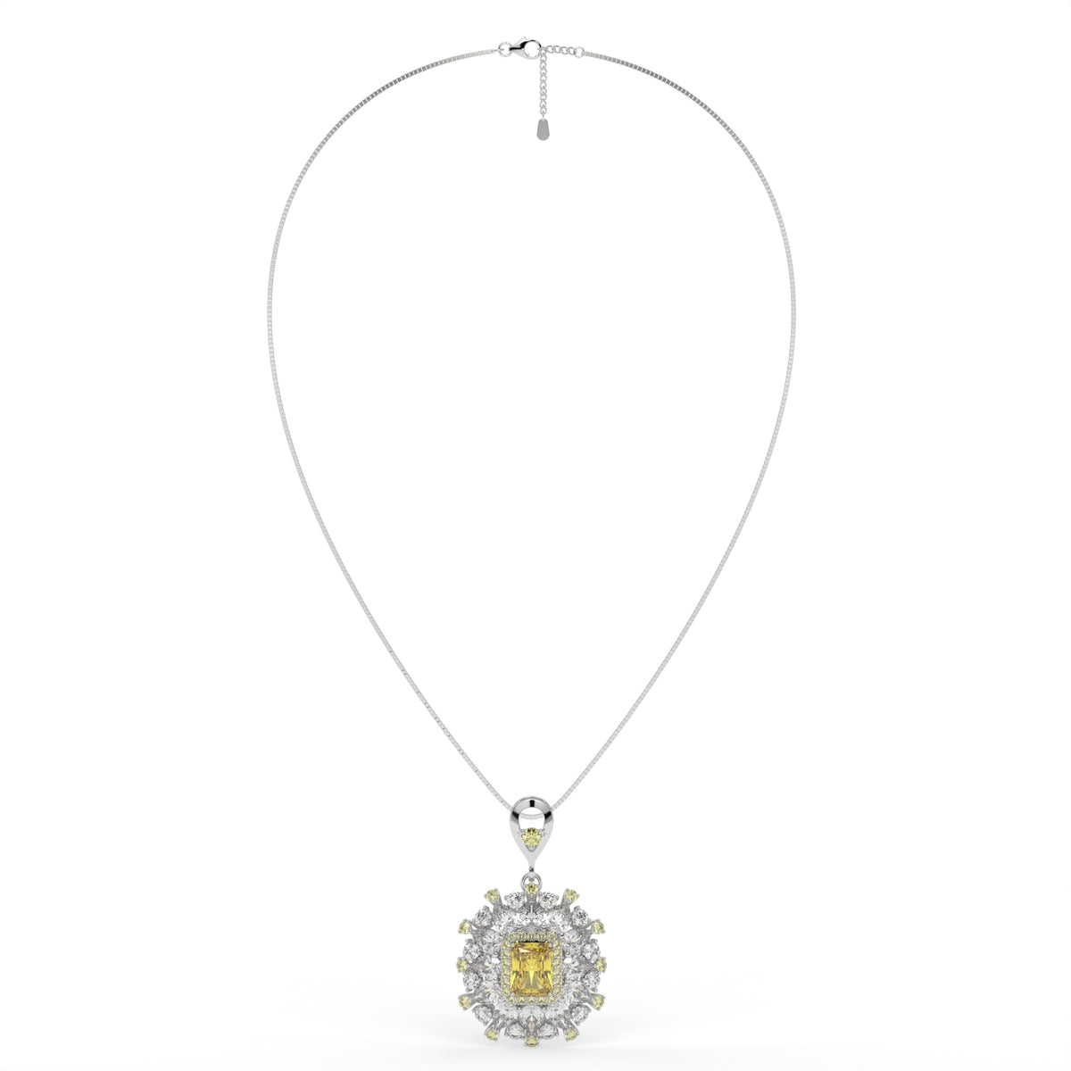 Starburst Helia Crystal Floral Burst Pendant Necklace, Rhodium finish