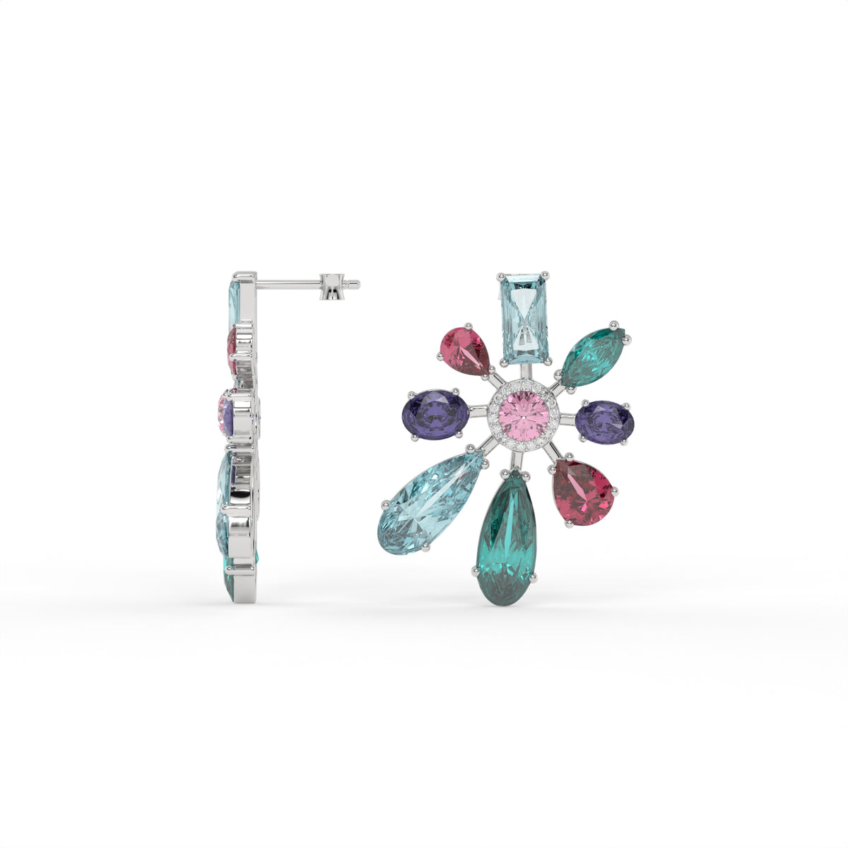 Chromotic Crystal Floral Burst Stud Earrings