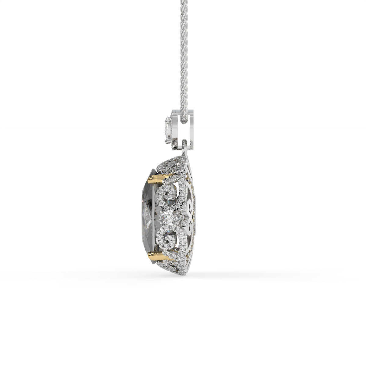 Duetta Grey Crystal Cushion Halo Pendant Necklace, Gold & Rhodium finish