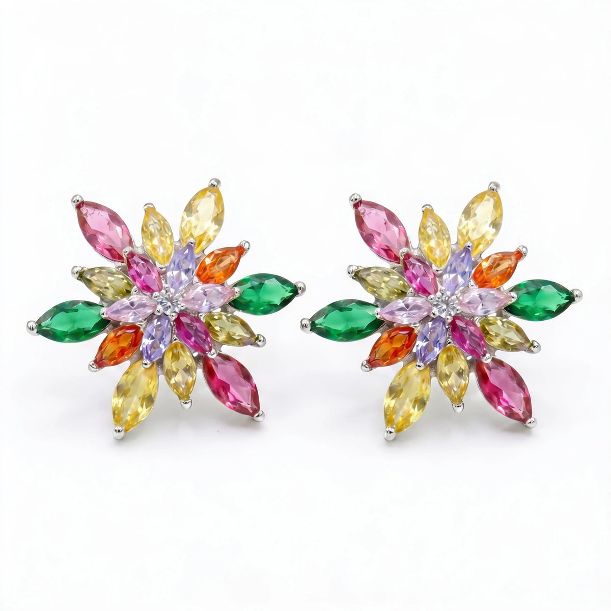 Petalia Multicolour Crystal Floral Cluster Stud Earrings, Marquise cut, Rhodium finish