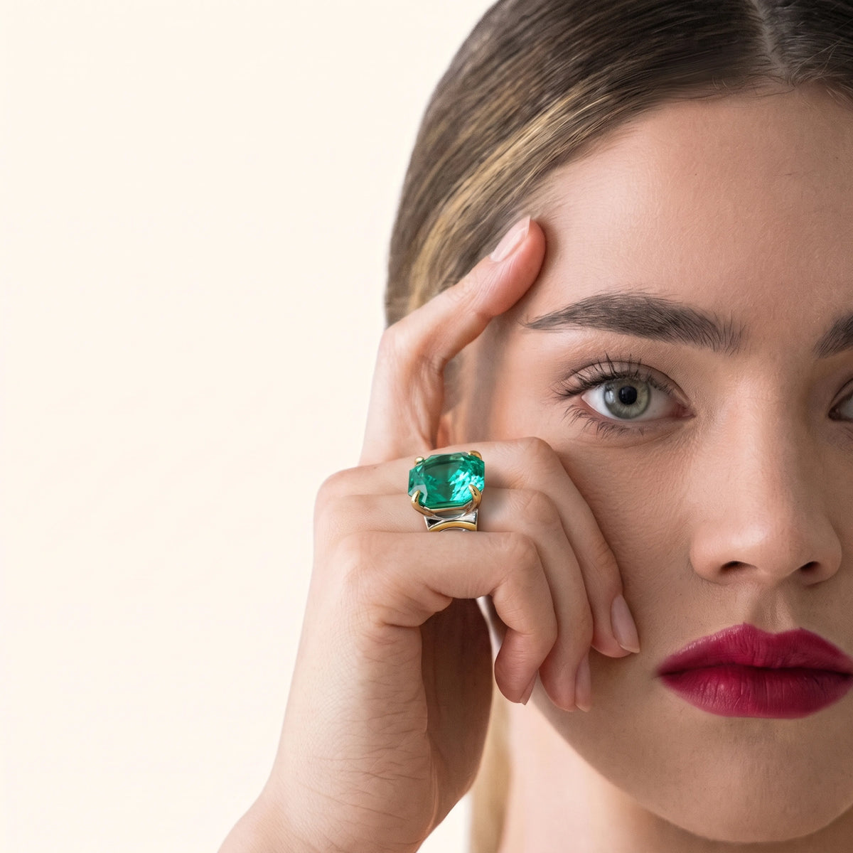 Emerald cut two tone statement ring for women - RANGREZ (view 8)