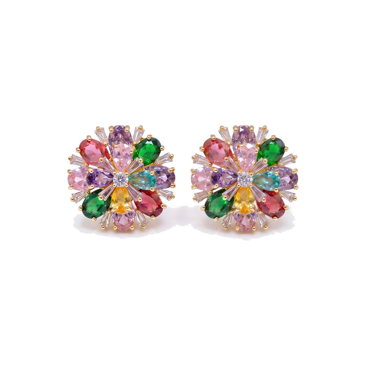 Gold multicolour floral stud earrings for women - RANGREZ (view 2)