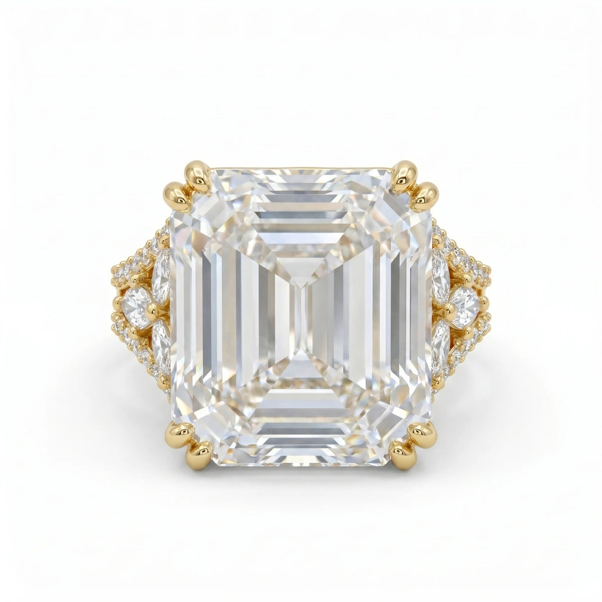 Hexa White Crystal Emerald Cut Statement Cocktail Ring