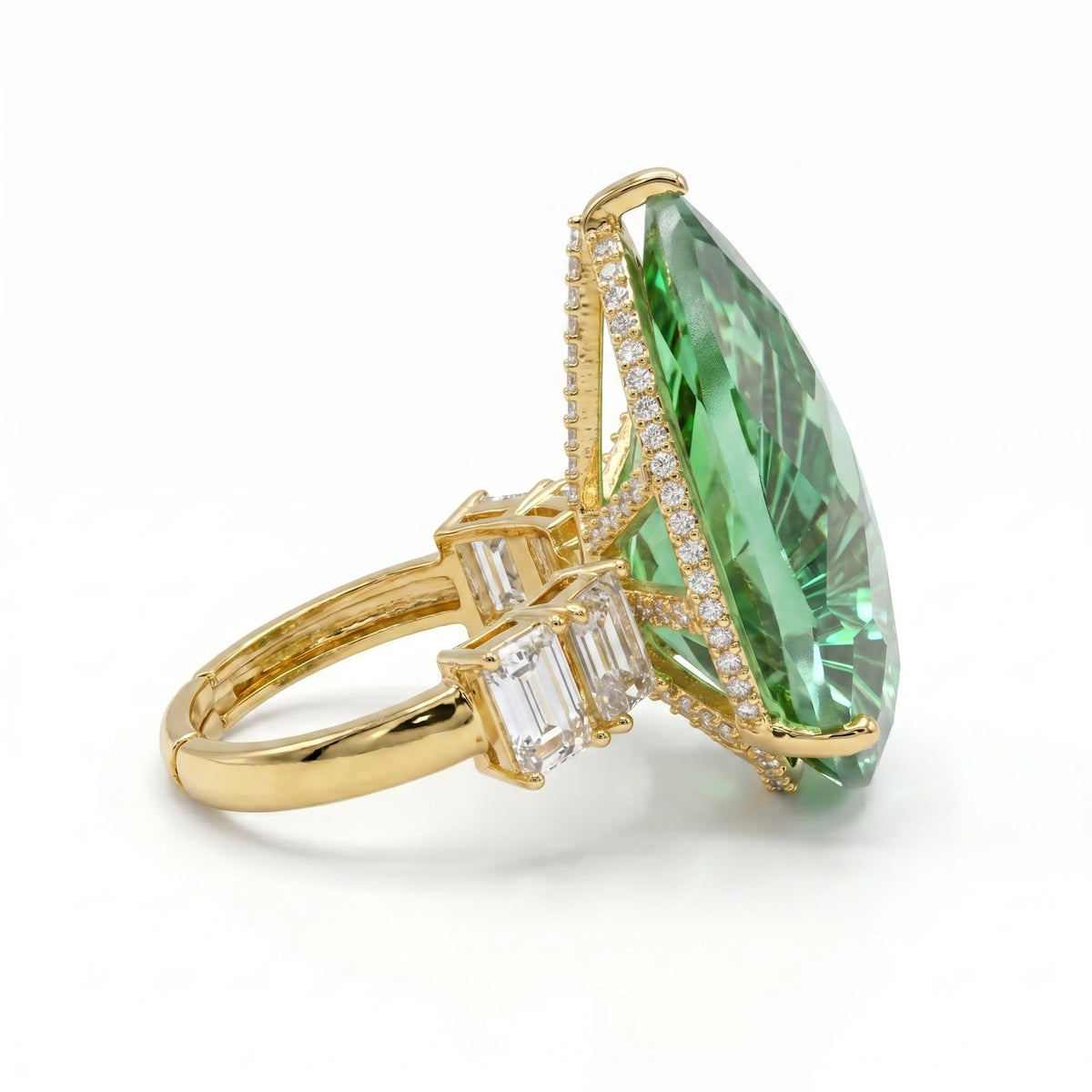Crystal Pear Solitaire Cocktail Ring, Gold finish