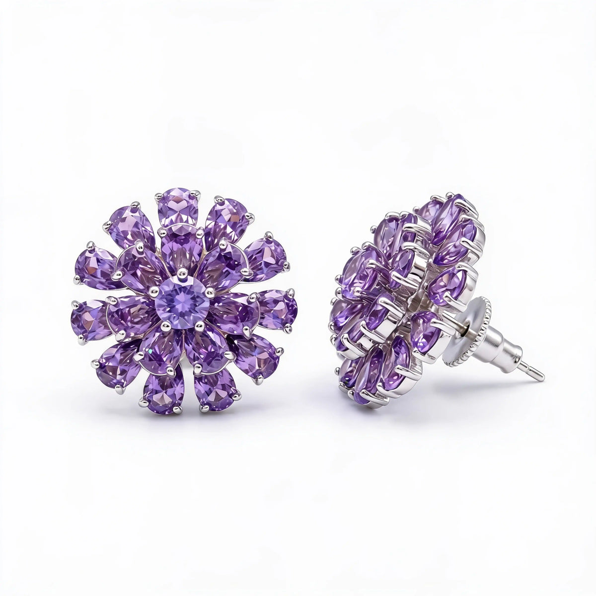 Purple Daisy Bloom Crystal Stud Earrings