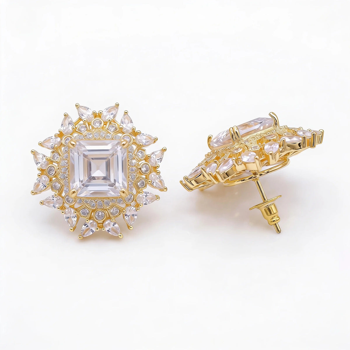Gold-Tone Kite Sunburst Stud Earrings