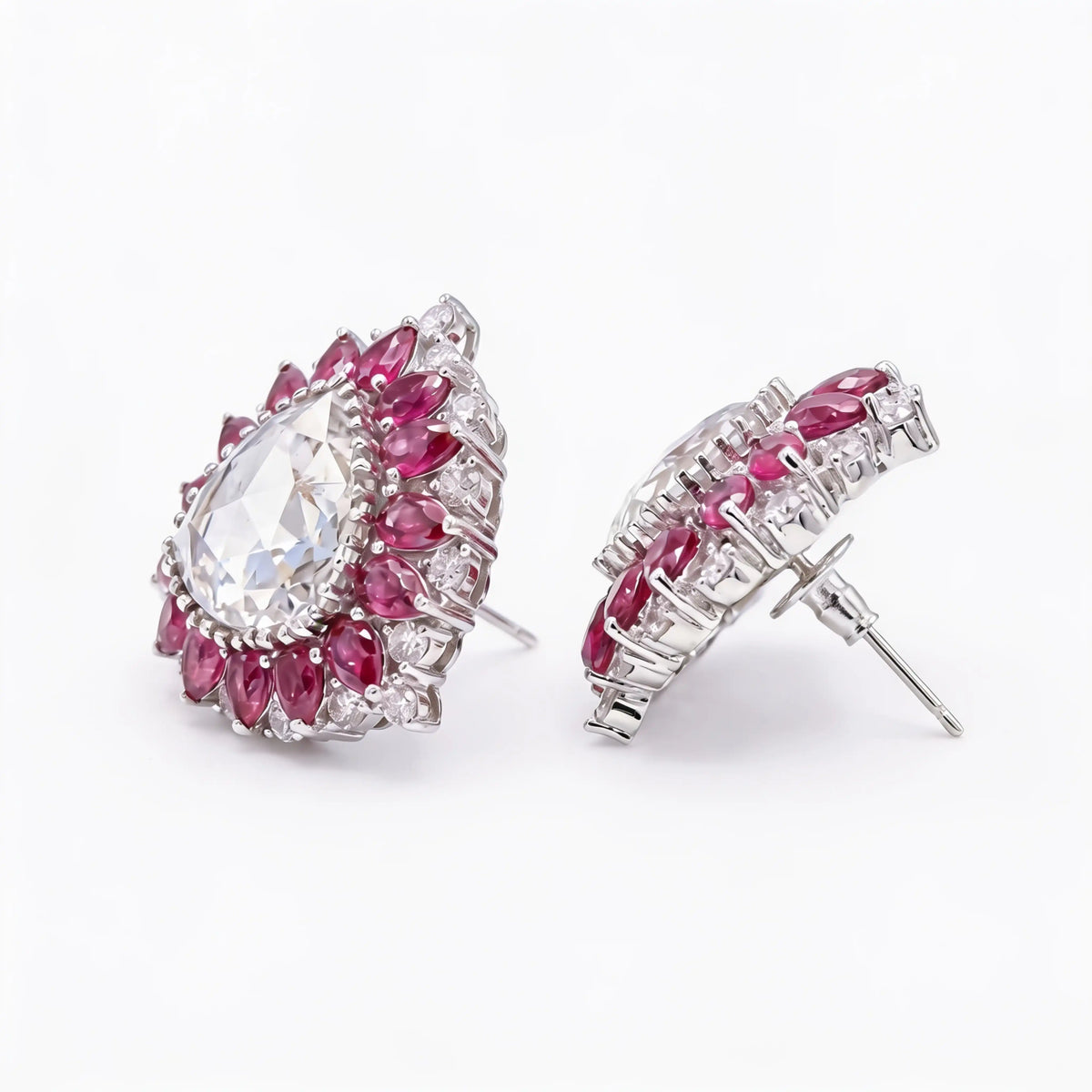 Iridescent Trillion Halo Stud Earrings
