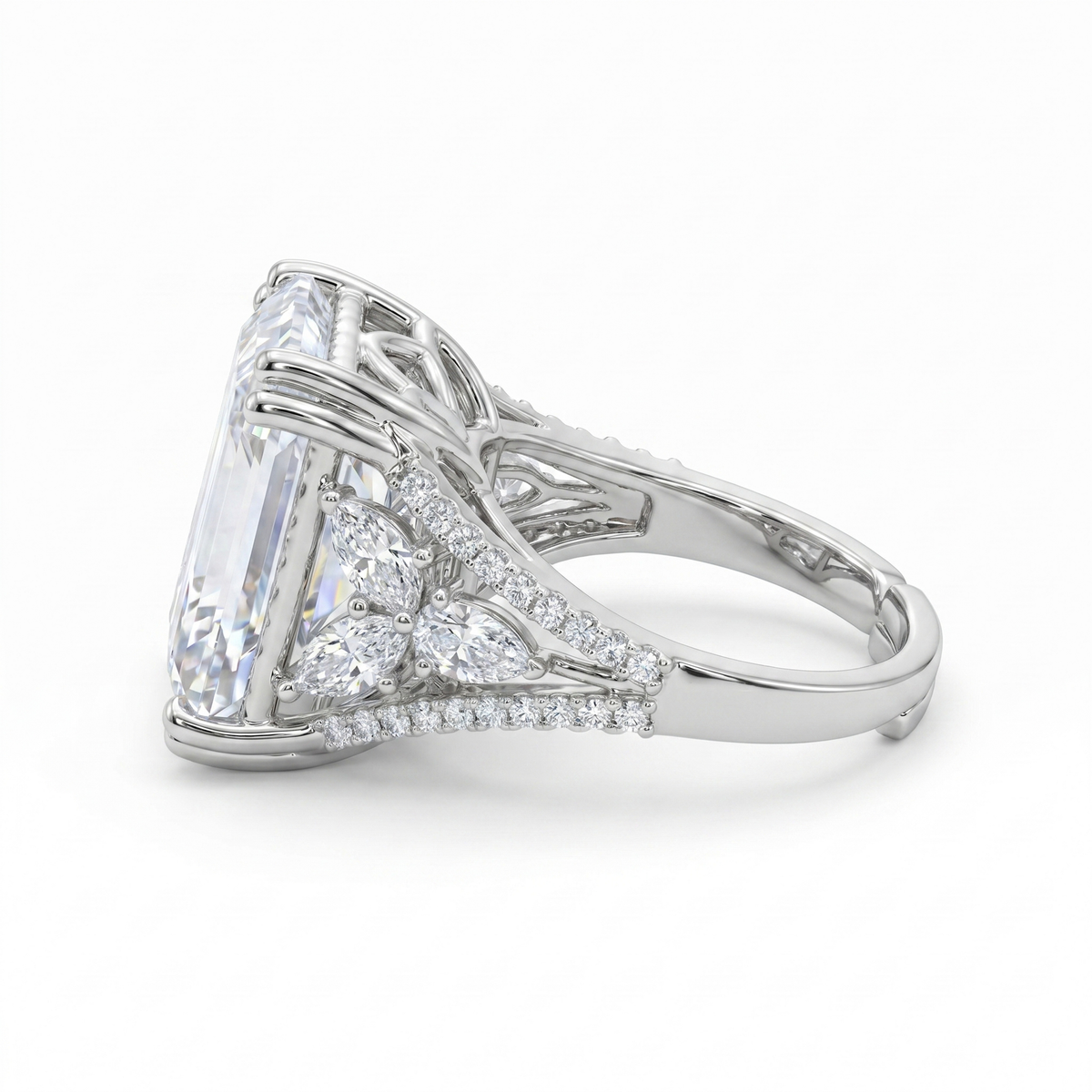 Hexa White Crystal Emerald Cut Statement Cocktail Ring