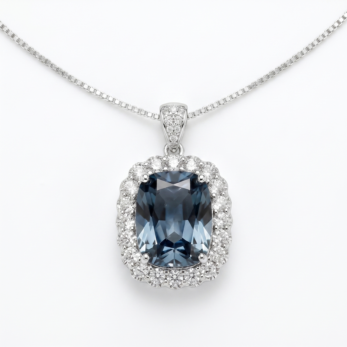 Elan Grey Crystal Cushion Vintage Pendant Necklace, Rhodium finish