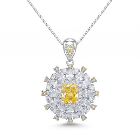 Starburst Helia Crystal Floral Burst Pendant Necklace, Rhodium finish