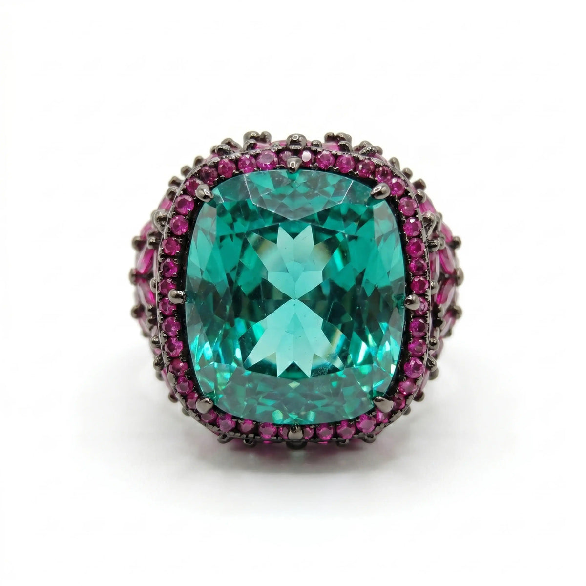 Jardina Ruthenium Crystal Floral Statement Cocktail Ring, Black Rhodium finish