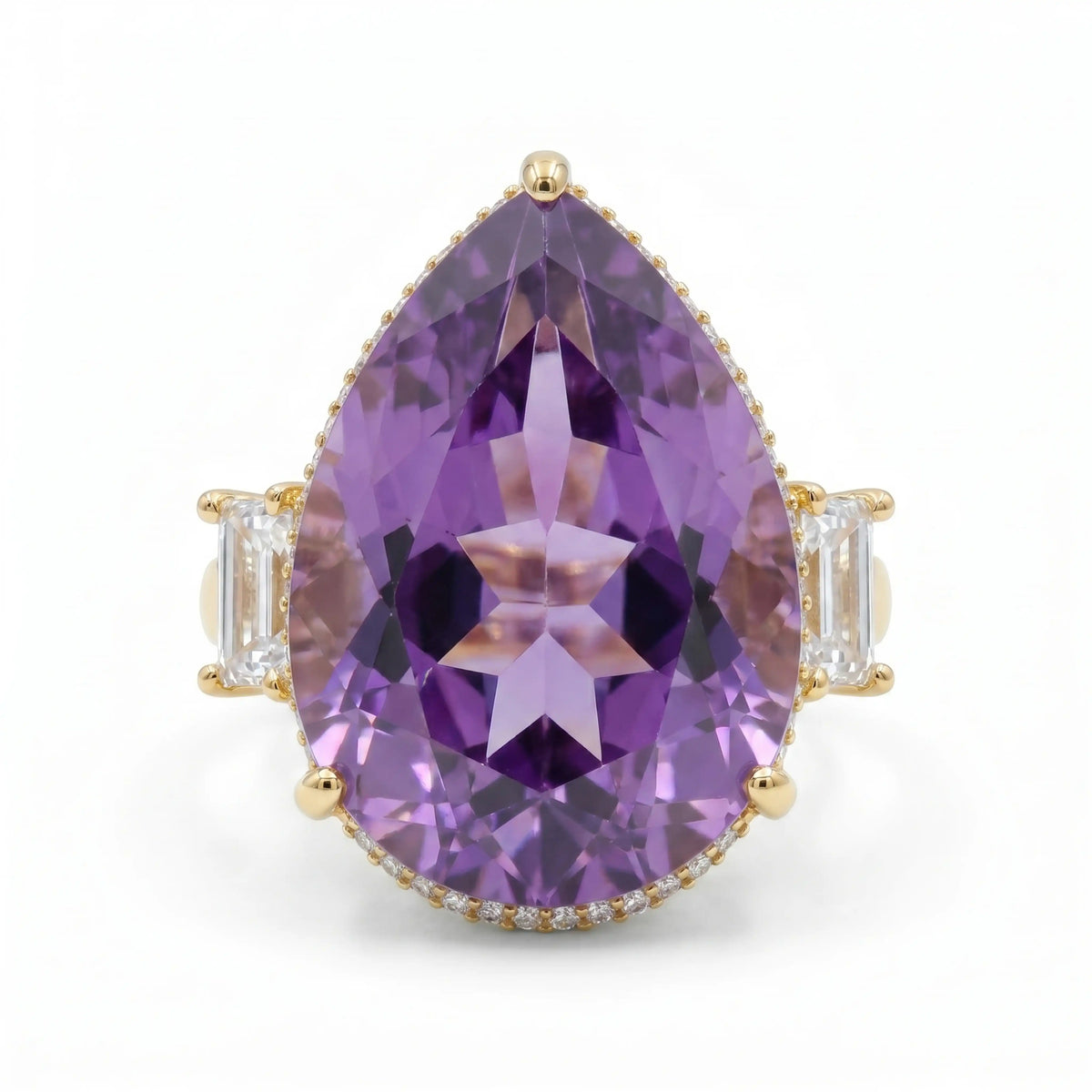 Crystal Pear Solitaire Cocktail Ring, Gold finish