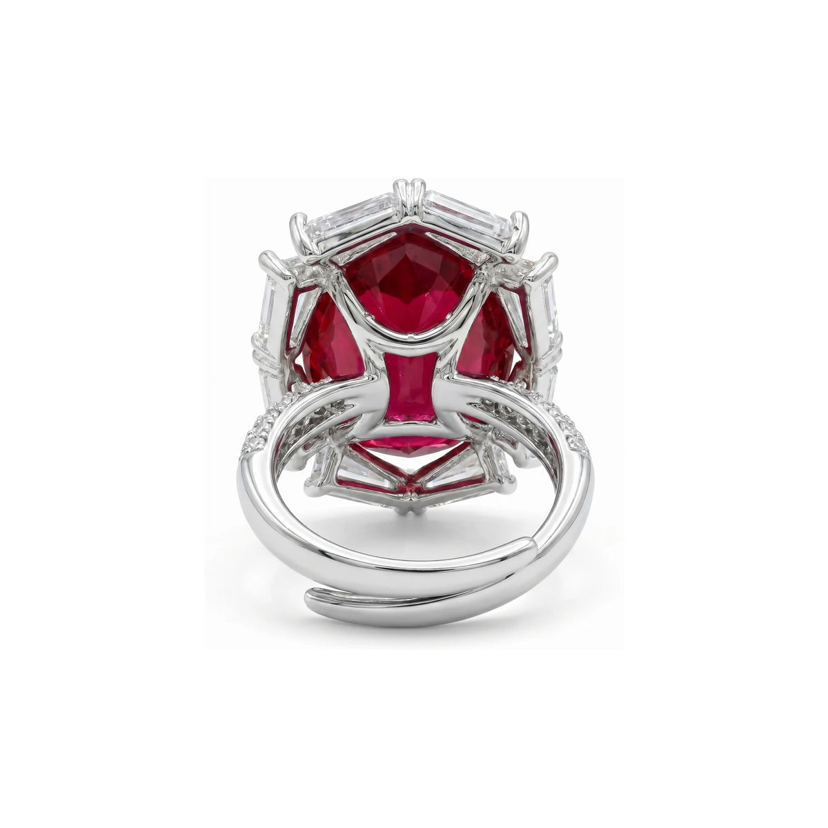 Noctis Red Ruby CZ Oval Cocktail Ring, Rhodium finish