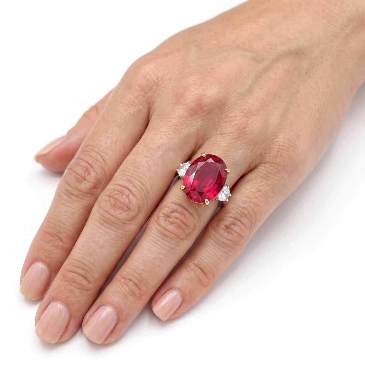 Three stone cocktail ring for women, adjustable - RANGREZ (view 10)
