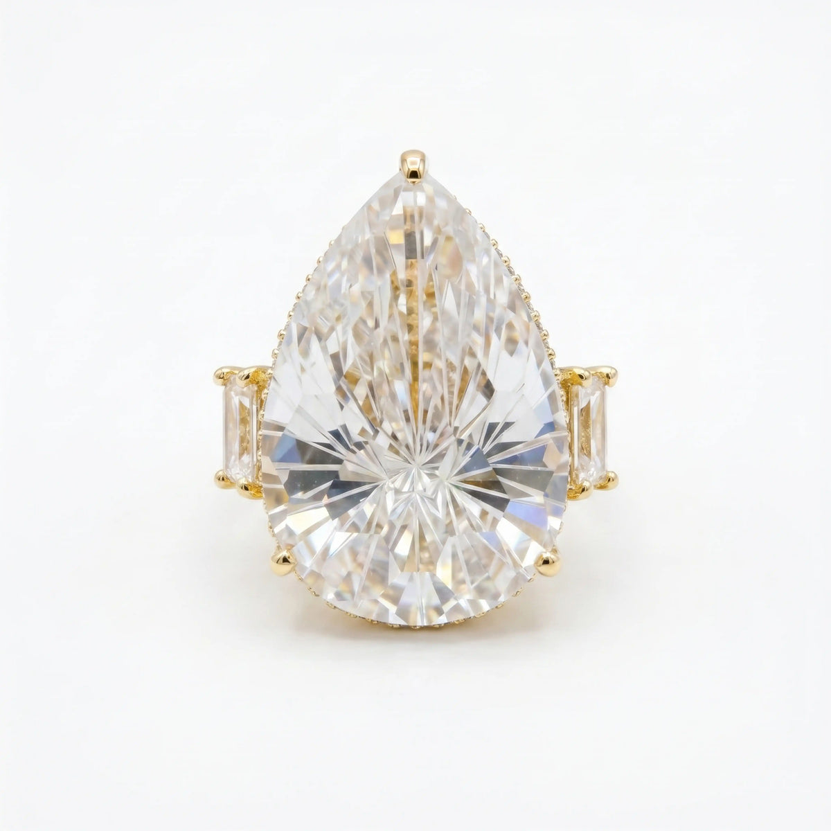 Crystal Pear Solitaire Cocktail Ring, Gold finish