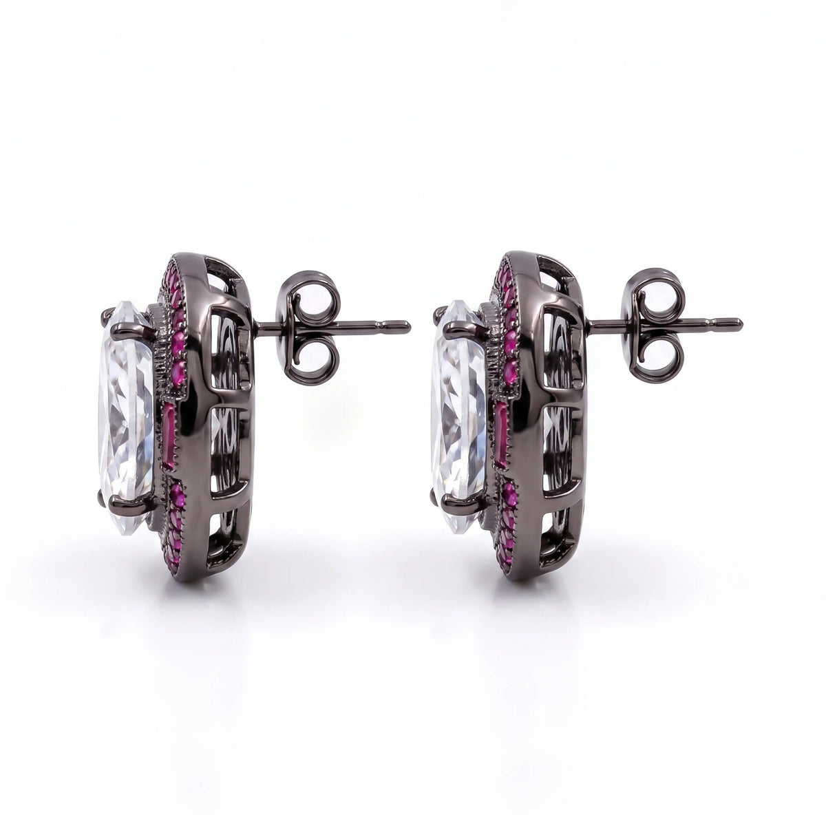 Oval Solitaire Ruby Halo Stud Earrings