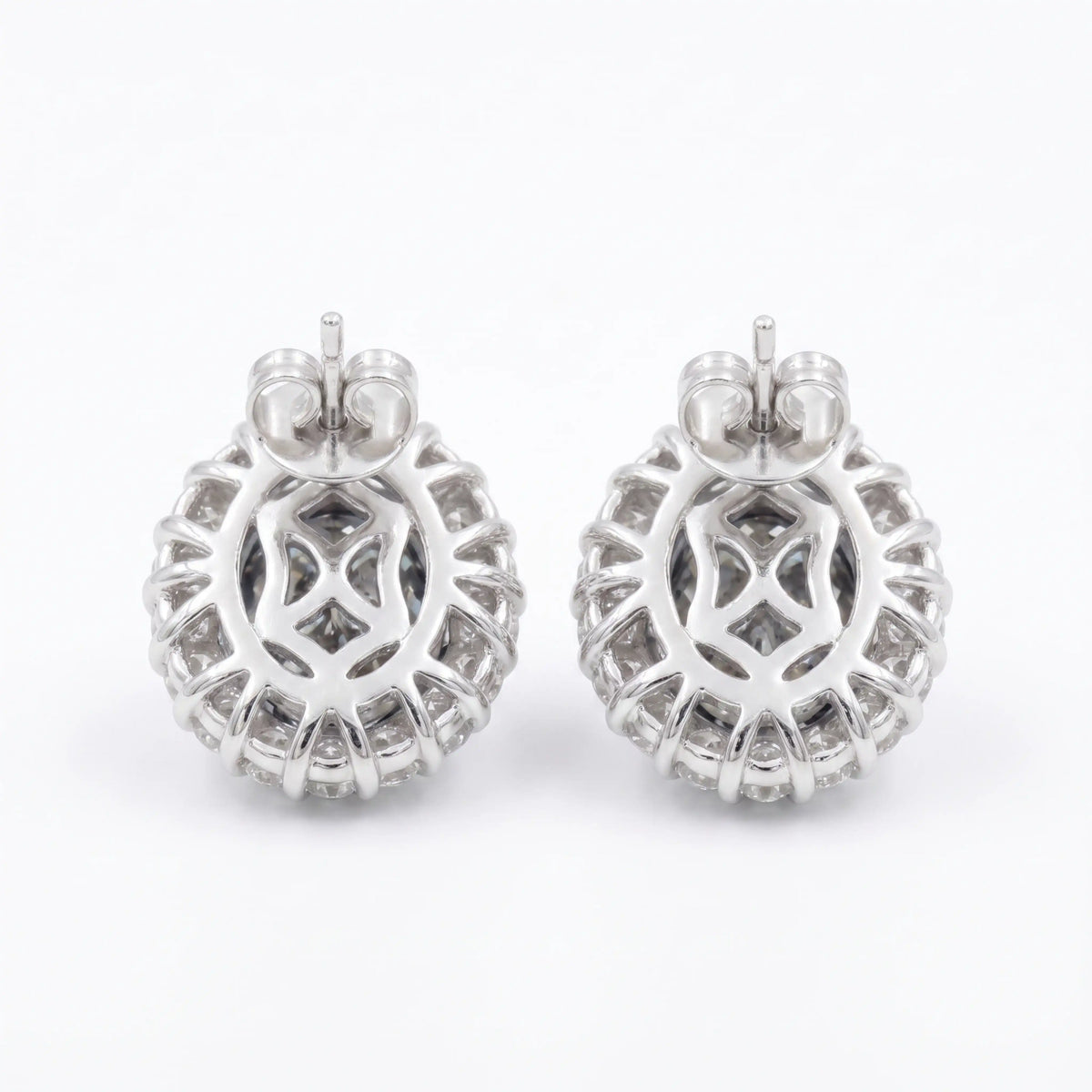 Diana Grey Crystal Oval Halo Stud Earrings, Rhodium finish