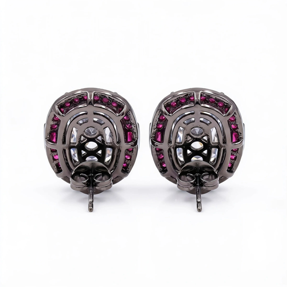 Oval Solitaire Ruby Halo Stud Earrings