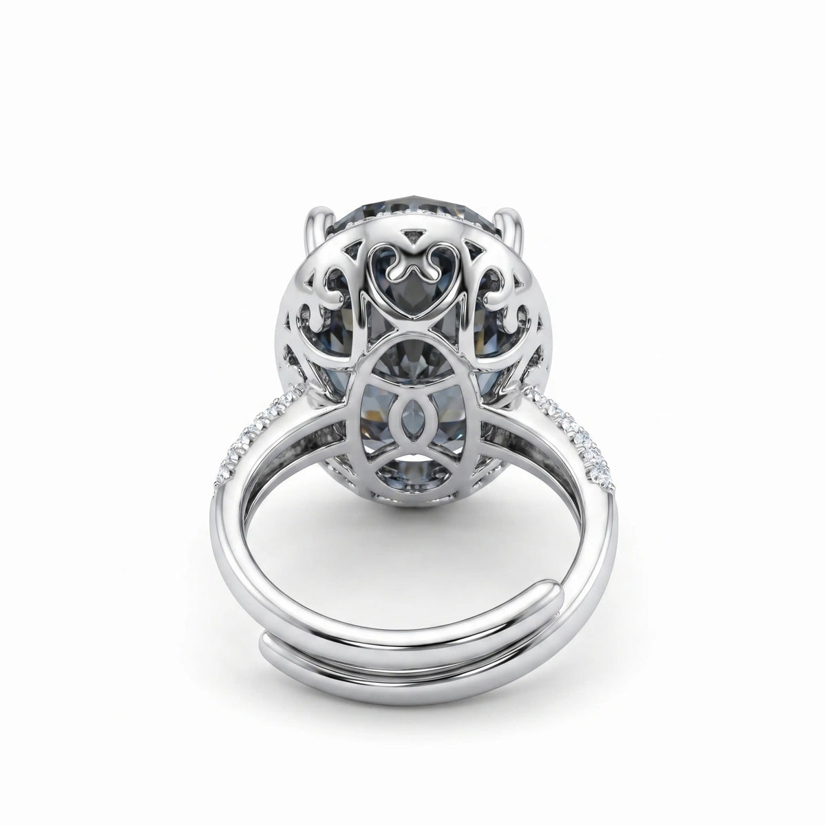 Diana Grey Crystal Cushion Halo Cocktail Ring, Rhodium finish